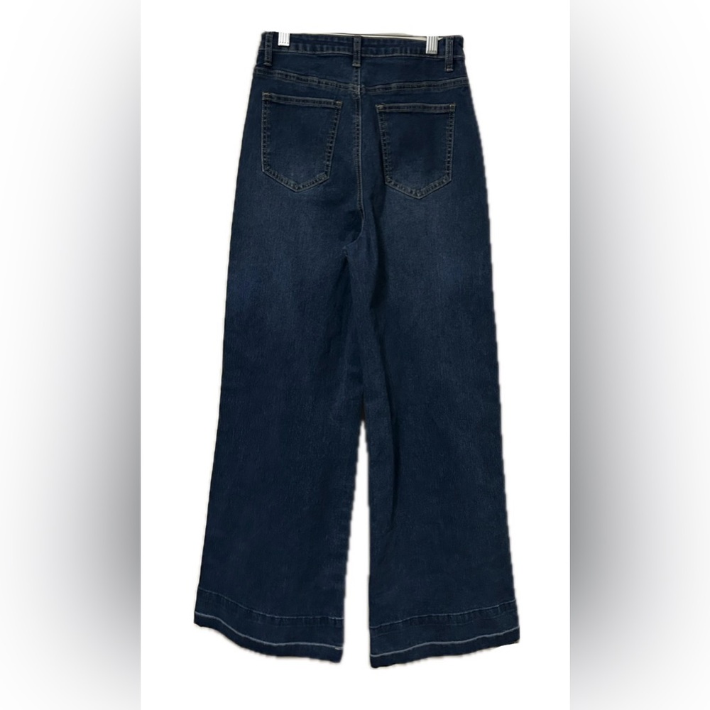 Vibes Collection Women's Blue Medium Wash High Rise Wide-Leg Stretch Jeans. - Picture 6 of 12